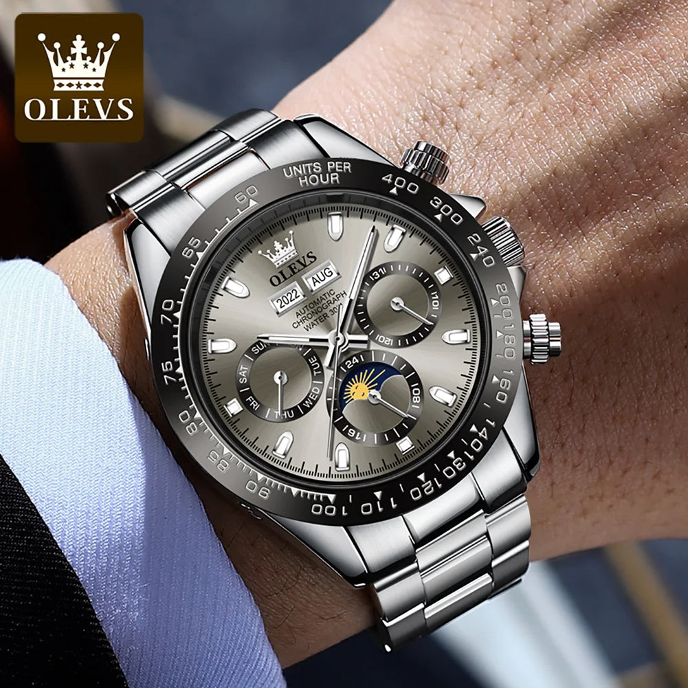 OLEVS 6654 Herrenuhr Original Luxusmarke Chronograph Automatische mechanische Sportarmbanduhr Wasserdicht leuchtende Uhr für Herren