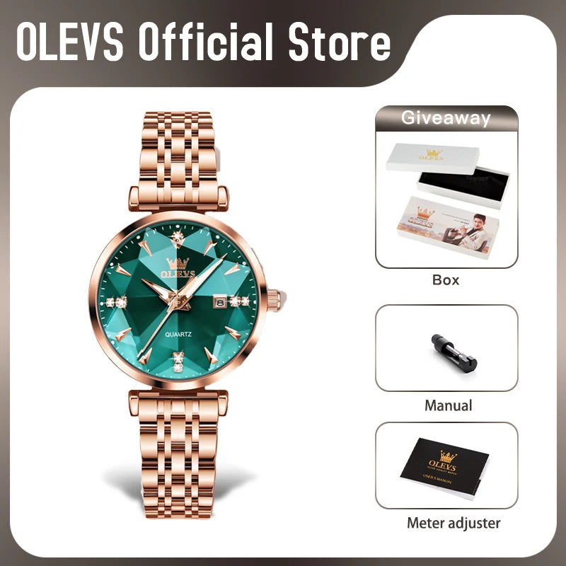 Olevs Damen uhr Mode Luxus Quarzuhren wasserdichte Edelstahl Zirkon Skala Uhr für Frauen Chronograph Datum