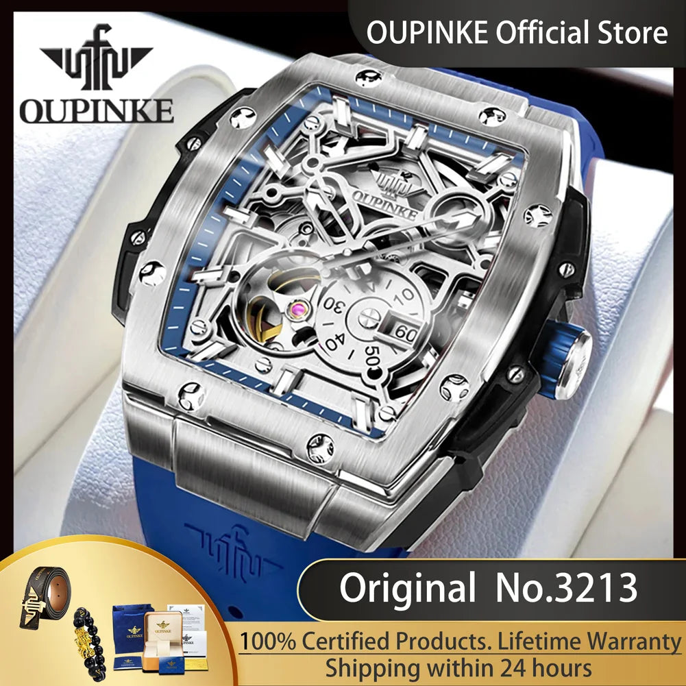 Oupinke 3213 Marke Original automatische Armbanduhr Herren High-End Luxus Aushöhlung Chronograph wasserdichte Herren mechanische Uhren