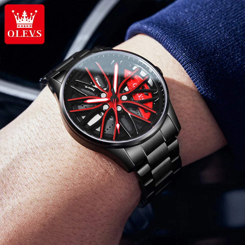 Olevs Rad Herren Luxus uhr wasserdichte rotierende Sportwagen Felge Mann Uhr hochwertige Mode Bestseller Quarz Herren uhren