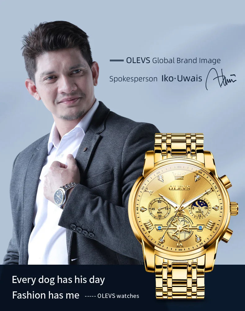 Olevs Uhren für Herren Mode multifunktion ale Chronograph Mondphase 24 Stunden Original Quarz wasserdichte Automatik uhr