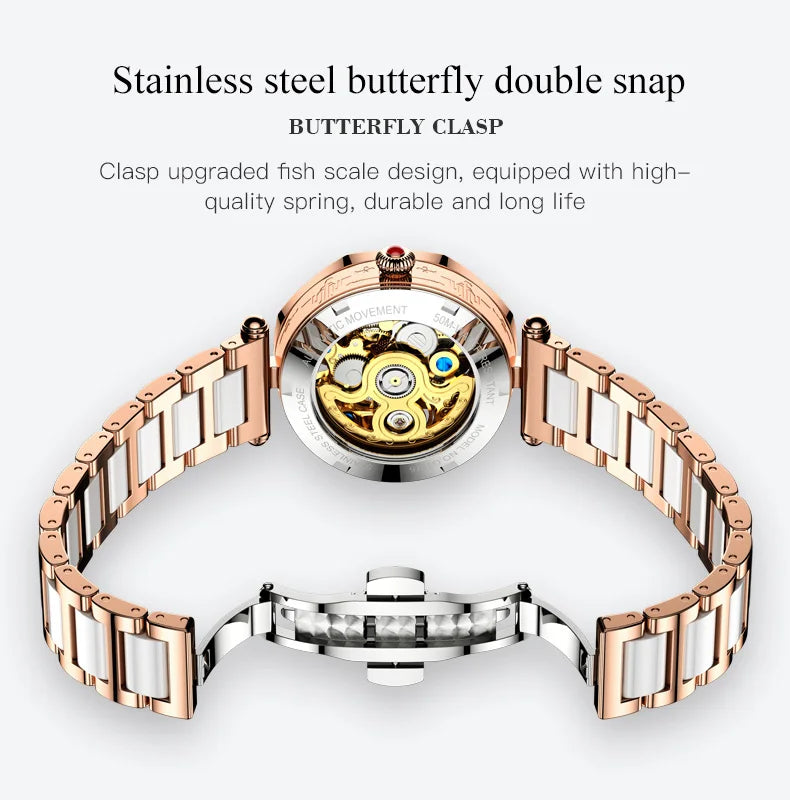 Oupinke Mode Luxus Damen voll automatische mechanische Uhr Saphir Spiegel wasserdichte Uhr elegante Armband Set Geschenk