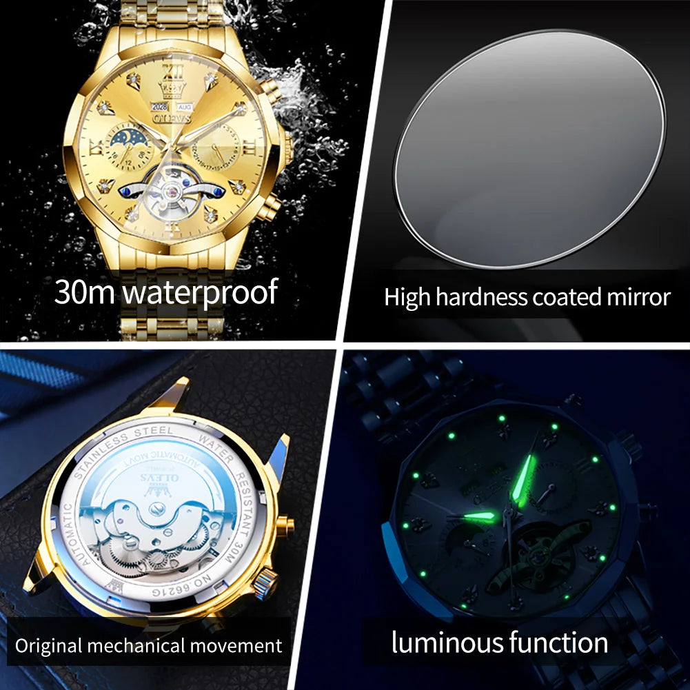 OLEVS 6621 Herrenuhr Business Marke Automatische Mechanische Uhr Wasserdichte Uhr Für Mann Mondphase Original Uhren Luxus Männer