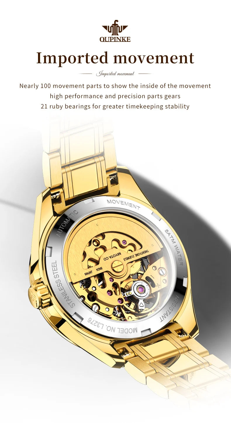 Oupinke 3276 Uhren Frauen importieren Automatik werk mechanische Armbanduhren goldene hohle Phoenix Damen uhren