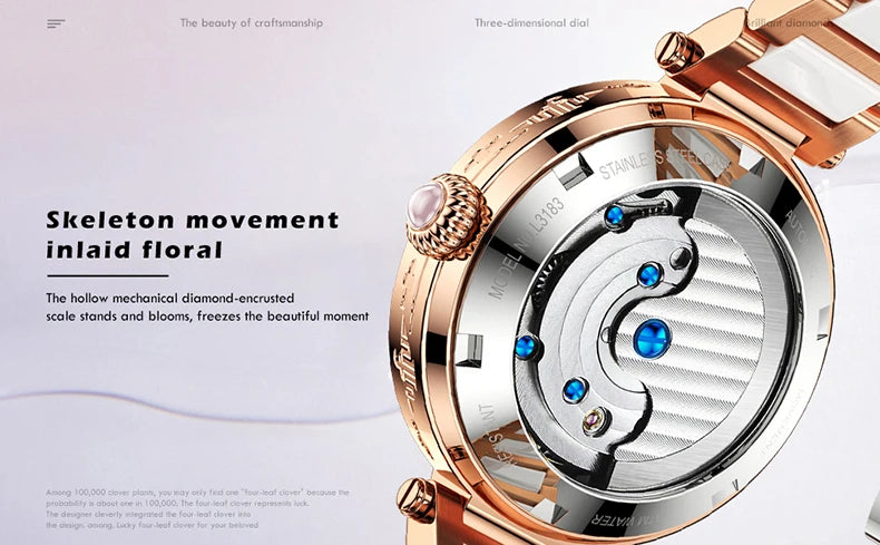 OUPINKE Top Luxus Marke Automatische Mechanische Frauen Uhr Wolfram Stahl Armband Wasserdicht Geschenk Box Automatische Uhren Frauen