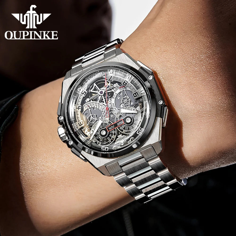 Oupinke Luxus Herren uhr Skelett automatische mechanische Armbanduhr für Männer italienische Designer Kollaboration Herren uhren neu