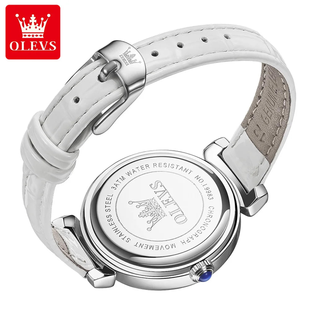 OLEVS Damenuhren, leicht, luxuriös, modisch, Original-Quarzuhr für Damen, wasserdichtes Lederarmband, leuchtendes Diamant-Ring-Zifferblatt