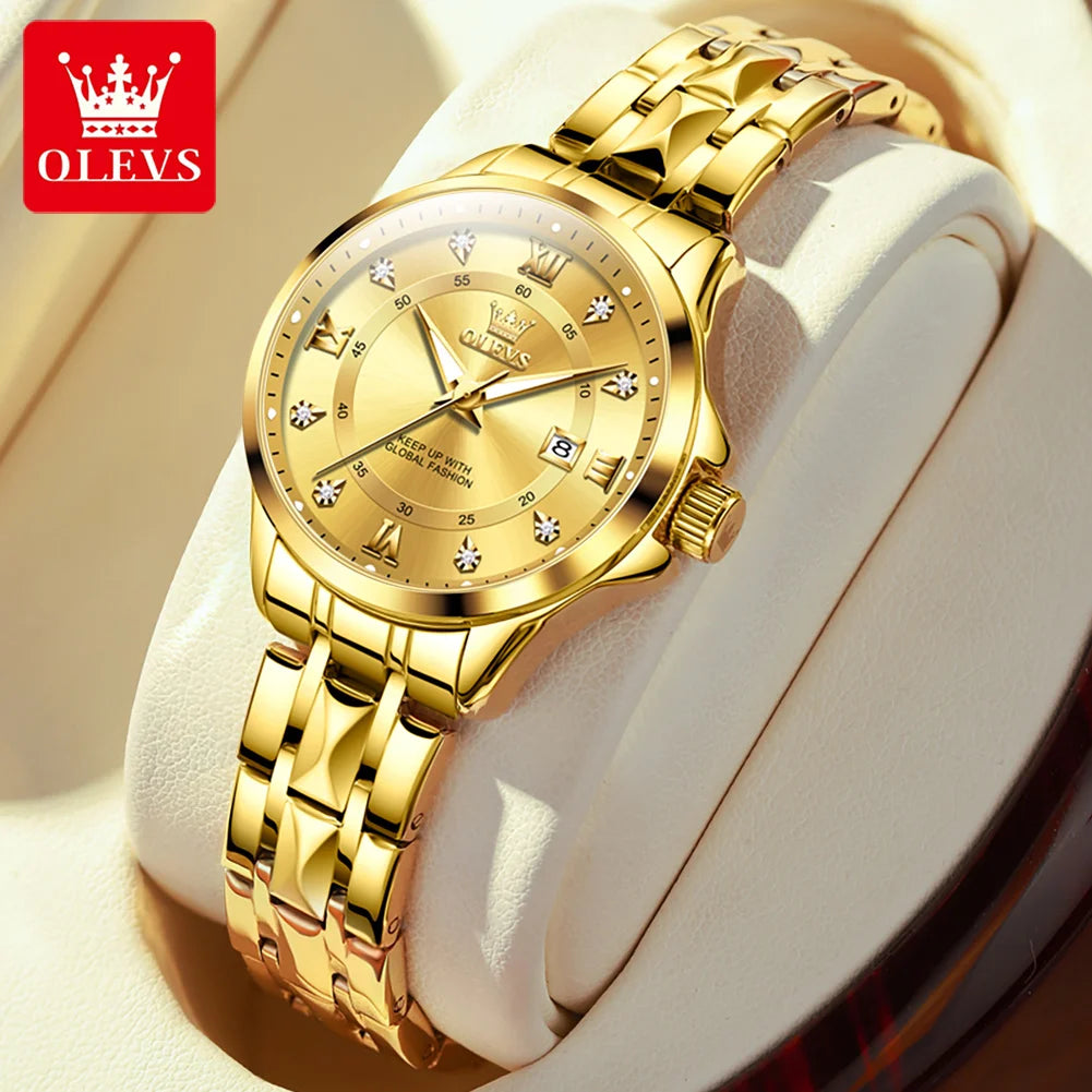 Olevs Damen uhren Luxus Mode Gold kleine Armbanduhr für Damen Original wasserdichte Raute Edelstahl Armband Datum