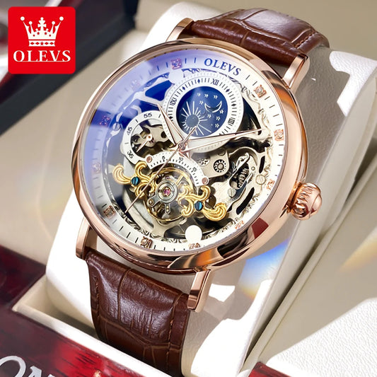 OLEVS Skelett Uhren Mechanische Automatische Uhr Männer Tourbillon Sport Uhr Casual Business Mond Armbanduhr Uhren Hombre