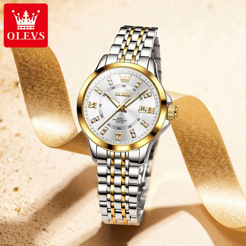 OLEVS 3620 Damenuhren, elegante Mode, Quarz-Wirtwatch für Damen, Diamant-Skala, wasserdicht, leuchtend, Automatikuhr