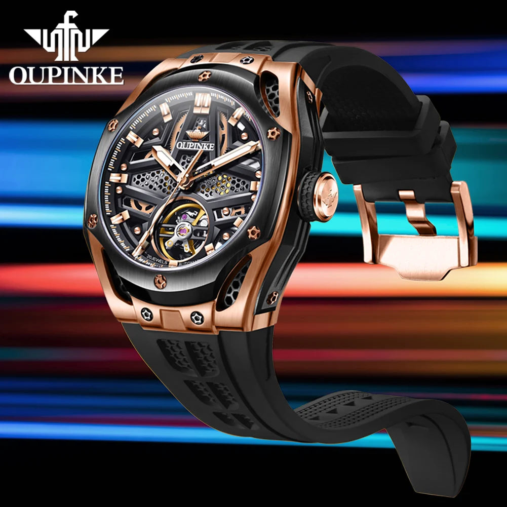 OUPINKE 9003Herrenuhr Original Mode Automatische Mechanische Uhr Aushöhlung Bewegung Wasserdicht Leuchtende Uhren Luxus Männer