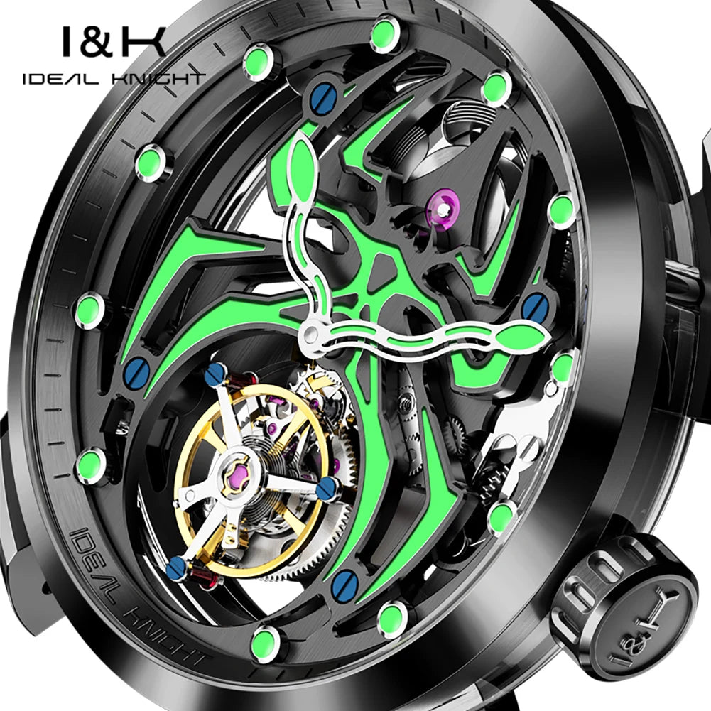 Ideale Ritter Tourbillon Uhren für Männer High-End-Luxusmarke Skelett Schwungrad voll automatische mechanische Herren Armbanduhr