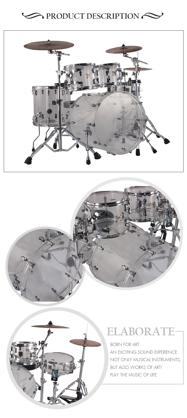 Low Price Miniature Drum Sets Acrylic Acoustic Drum Set