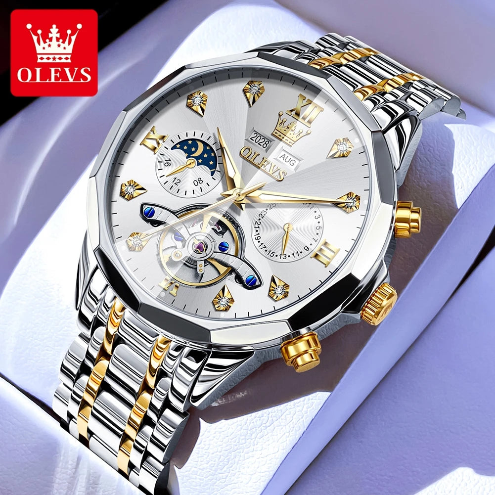 OLEVS 6621 Herrenuhr Business Marke Automatische Mechanische Uhr Wasserdichte Uhr Für Mann Mondphase Original Uhren Luxus Männer