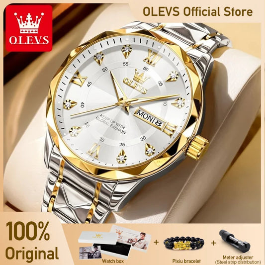 OLEVS 5609 Herrenuhr Original Mode Quarz Armbanduhr Wasserdicht Leuchtende Uhren Für Männer Dual Kalender Display Reloj Hombre