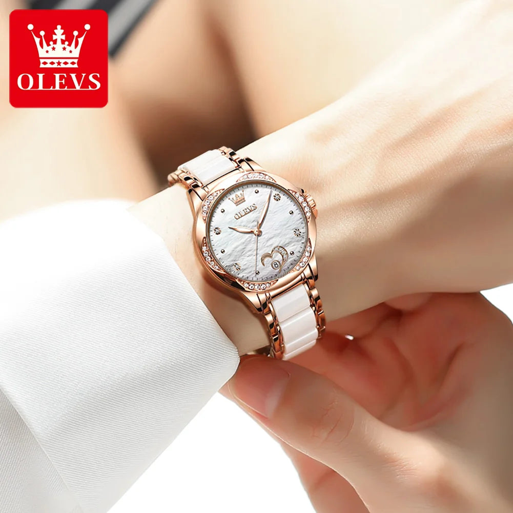 Neue Mode OLEVS Luxus Marke Frauen Mechanische Uhr Keramik Armband Automatische Mechanische Uhren für Frauen Geschenk für Frauen