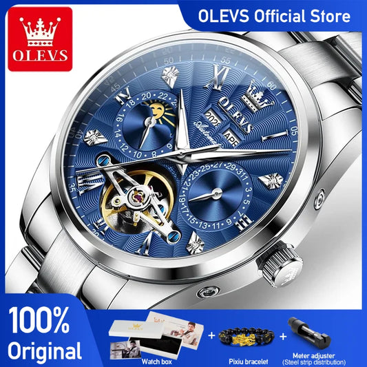 OLEVS 7028 Herrenuhren, Top-Luxusmarke, automatische mechanische Business-Armbanduhr, wasserdicht, Chronograph, Luxusuhr für Herren