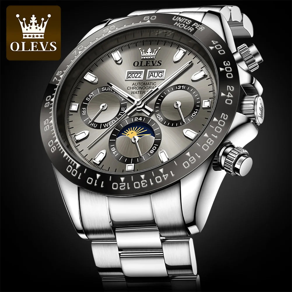 OLEVS 6654 Herrenuhr Original Luxusmarke Chronograph Automatische mechanische Sportarmbanduhr Wasserdicht leuchtende Uhr für Herren