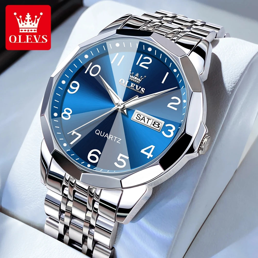 OLEVS Herrenuhren Rhombus Mirror Original Quarzuhr für Mann Wasserdicht Leuchtende Edelstahl-Armbanduhr Männlich Datum Woche