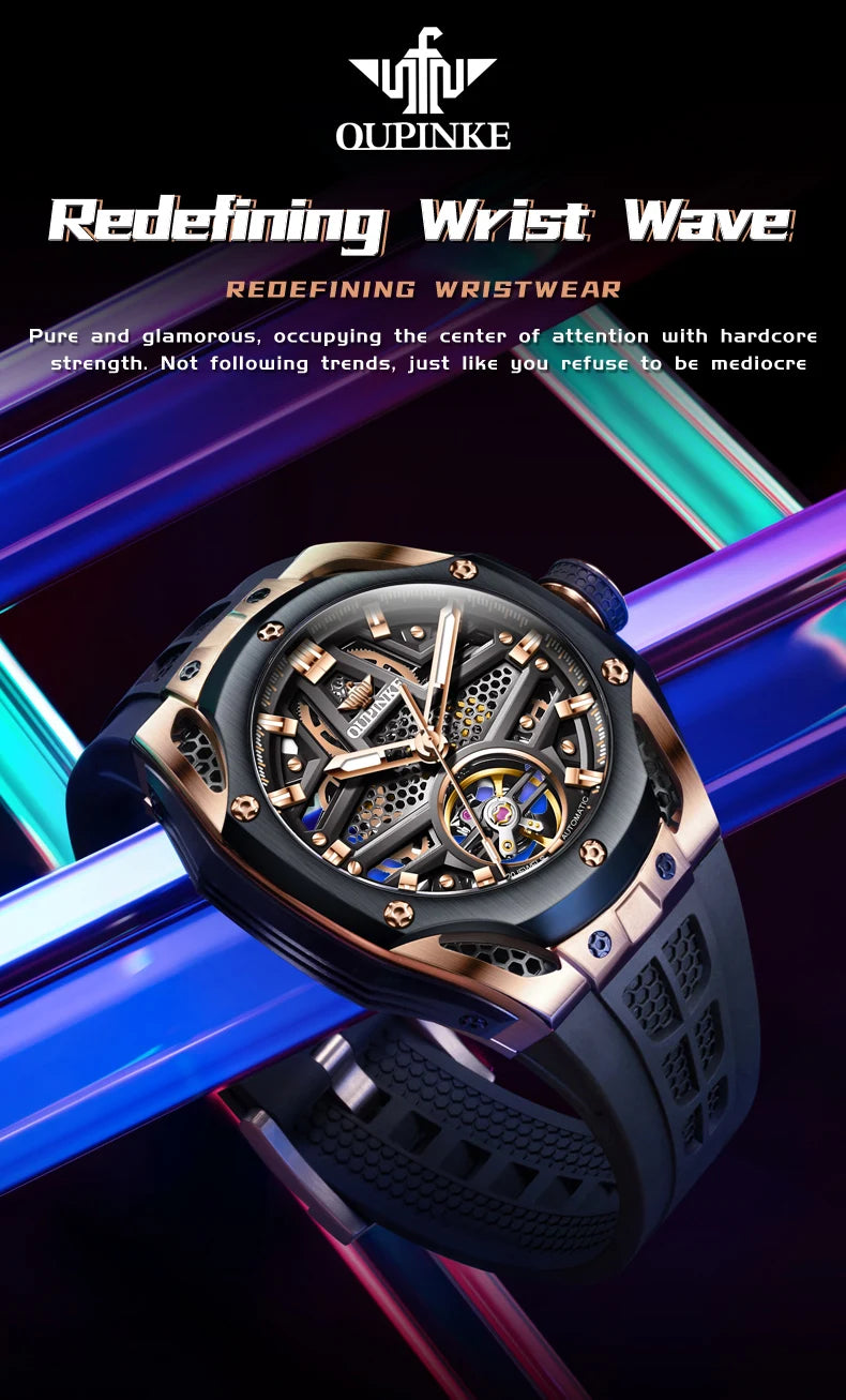 OUPINKE 9003Herrenuhr Original Mode Automatische Mechanische Uhr Aushöhlung Bewegung Wasserdicht Leuchtende Uhren Luxus Männer