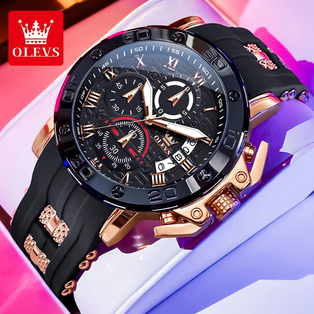 OLEVS 9986 Herrenuhr, neue Original-modische Quarzuhr, Silikonarmband, wasserdicht, leuchtend, multifunktionaler Chronograph