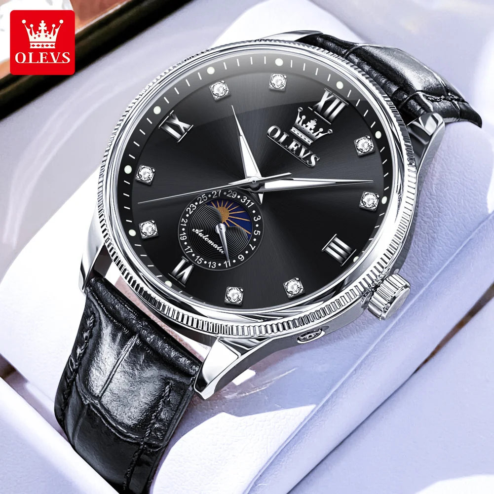 OLEVS 7039 Herrenuhr Original Automatische Mechanische Armbanduhr Lederband Reloj Hombre Wasserdicht Leuchtende Uhr Für Männer