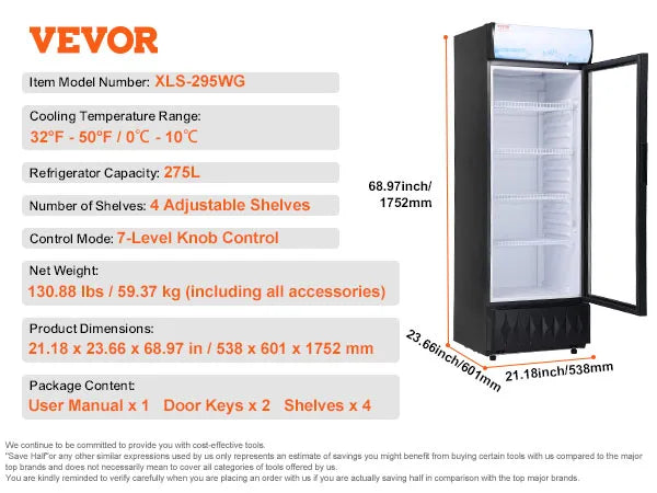 VEVOR Getränkekühlschrank Flaschenkühlschrank Schwarz 345 L, Getränkekühlschrank mit 5 Verstellbaren Einlegeböden, Gastro Getränkekühler LED 7-Stufige Knopfsteuerung, Kommerzieller Kühlschrank