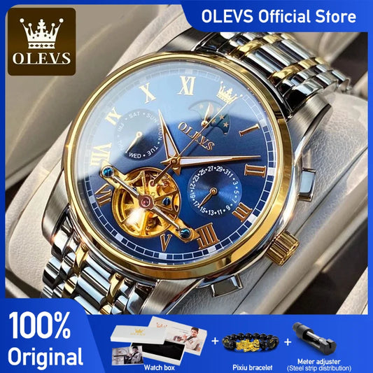 OLEVS Top Marke Männer Uhr Automatische Mechanische Uhren Wasserdichte Edelstahl Armbanduhr Chronograph Luxus Reloj Hombre