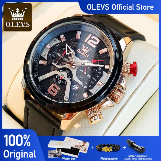 OLEVS herren Uhr Große Zifferblatt 52MM Tief Wasserdicht Sport Uhren Für Männer Quarz Mode Chronograph Armbanduhr Leater Strap