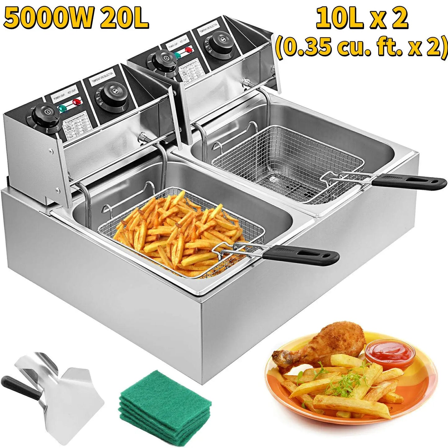 VEVOR 12L 20L Elektrische Friteusen Dual Tanks für Fast Food Restaurant Fried Chicken Stände Braten Pommes Frites Schweinekoteletts