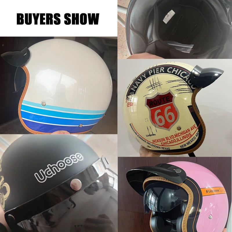 Uchoose 3/4 Retro Helm - Klassischer Stil für Motorradfahrer