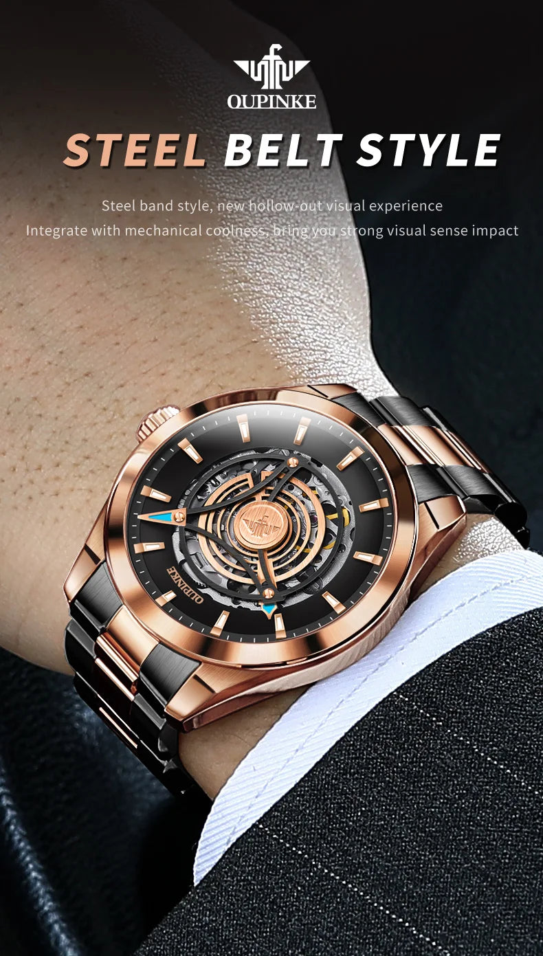 OUPINKE 3206 Herrenuhr Luxusmarke 3D Skelett Design Herren Automatische Mechanische Uhr Mode Original Wasserdichte Herrenuhr