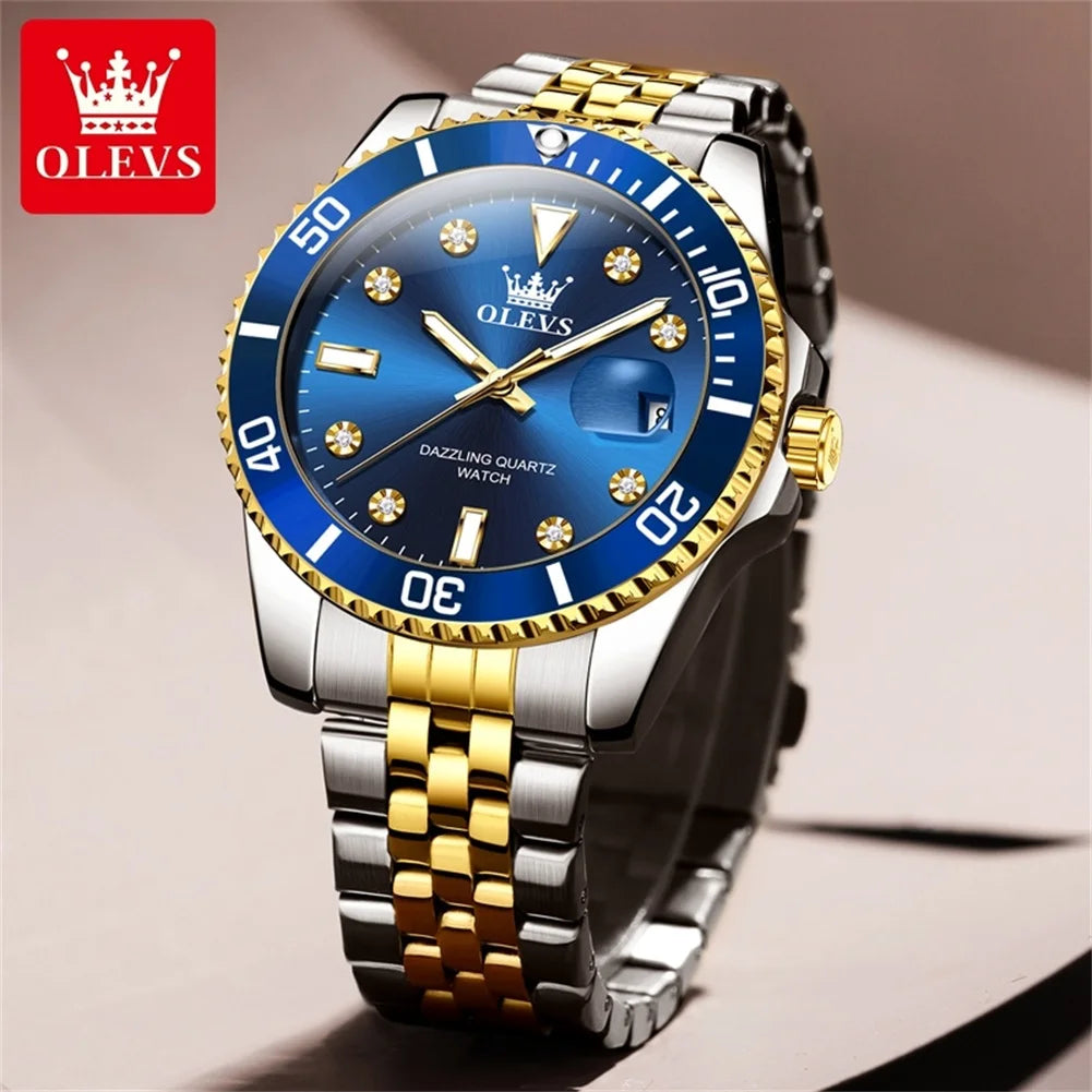 OLEVS 9809 Herrenuhr Original Mode Quarzuhr Zirkon Skala Wasserdicht Leucht Reloj Hombre Automatische Datum Uhr Für Mann