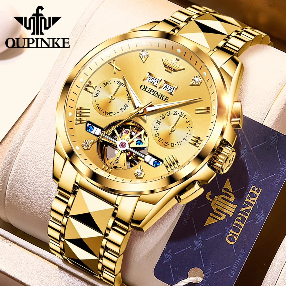 Oupinke hochwertige Luxus uhr für Herren Original Edelstahl automatische mechanische Herren uhren Mode elegante Herren uhr