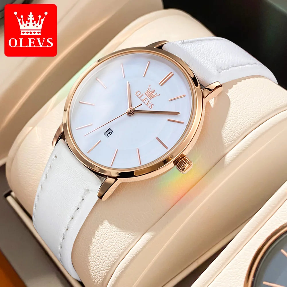 OLEVS Neue Rose Gold Weiß Frauen Uhr Casual Quarz Uhren Damen Top Marke Weibliche Armbanduhr Mädchen Uhr