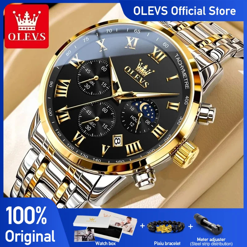 OLEVS 5529 Montre-Armband classique à Quartz für Herren, Chronographe Multifunktion, Phase de Lune Original, 24-Qualität