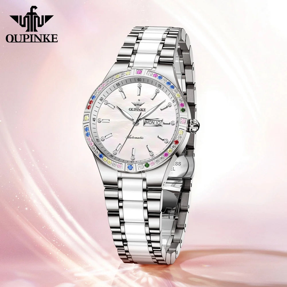 Oupinke 3283 original Frauen uhr High-End Luxus Diamant Lünette Automatik uhr für Frauen elegante mechanische Armbanduhr 2024 neu