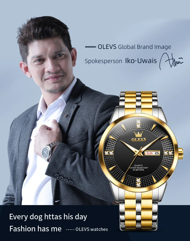 Olevs 9917 Herren uhren Original klassiker Mode Quarz Armbanduhr Diamant waage Reloj wasserdichte leuchtende Datums anzeige Uhr