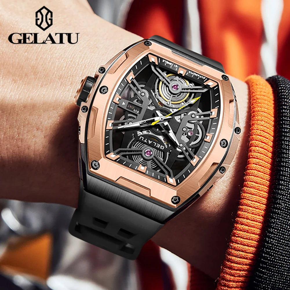 Gelatu Top Marke klassische Uhr Männer wasserdichte Silikon armband Armbanduhr Herren Mode Luxus automatische mechanische Herren uhren