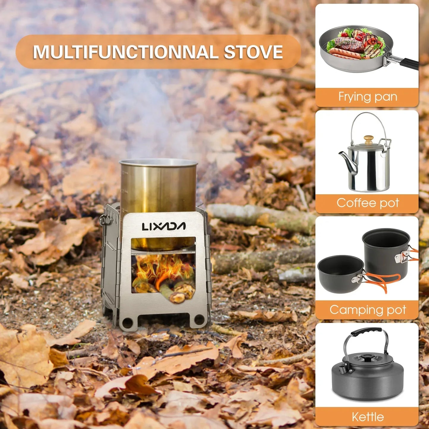 Lixada Camping Titanium Stove Lightweight Folding Wood Burning Stove Portable Outdoor Pocket Stove for Backpacking Cooking