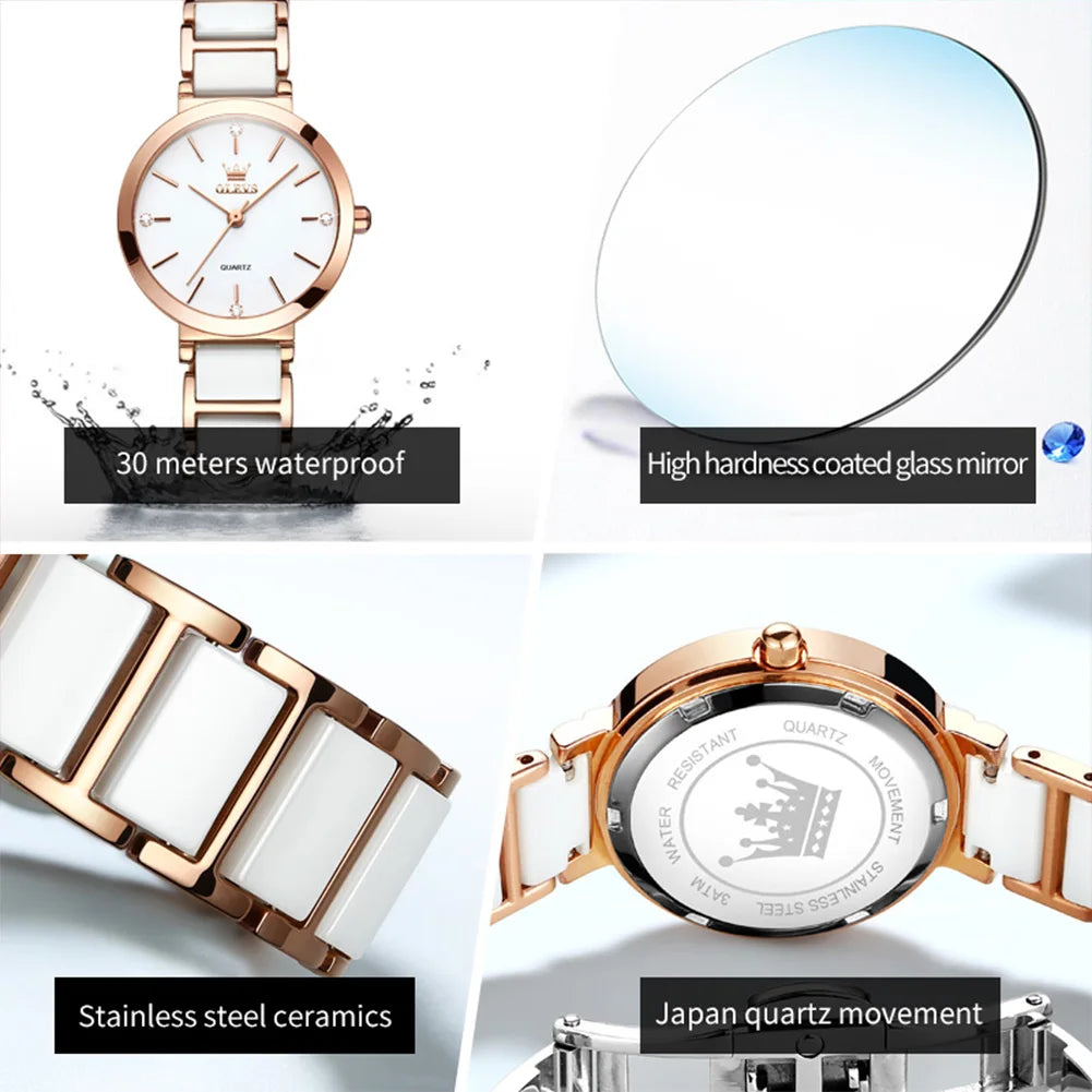 OLEVS Neue Mode Keramik Armband Quarz Frauen Uhr Wasserdicht Luxury Brand Uhr Für Frauen Datum Uhr Geschenk