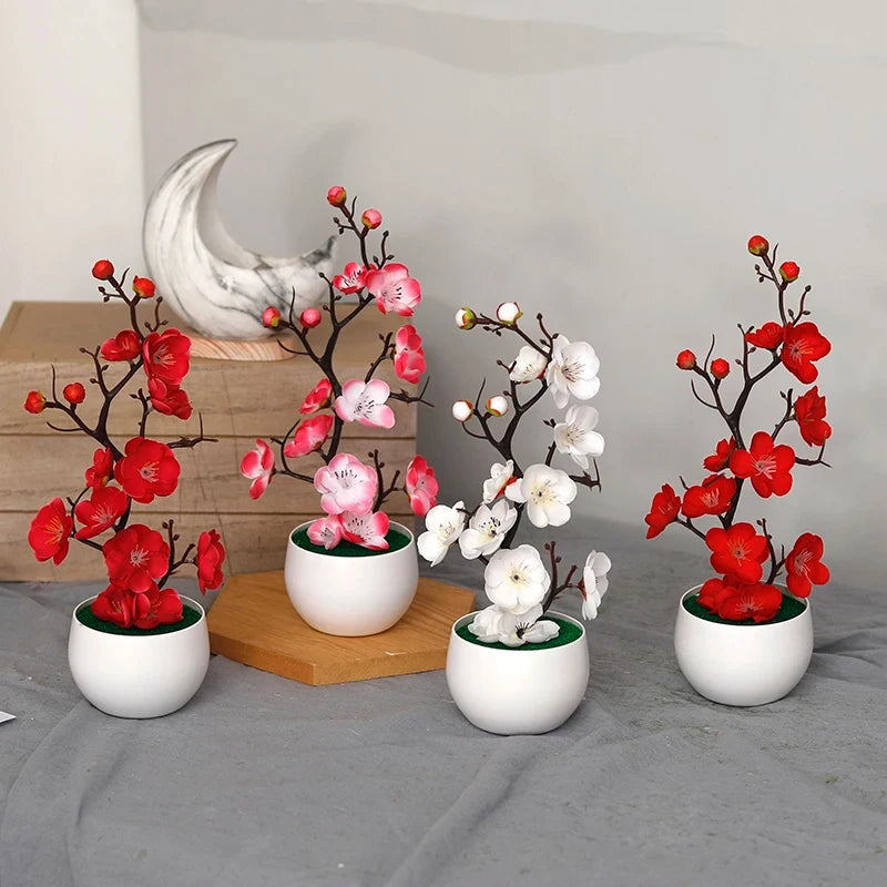 Bonsai Seide Blumen Pflaume künstliche Topfpflanzen Blüten Simulation Winter Pflaume Zweig Vasen Hochzeit zu Hause Zimmer dekorieren