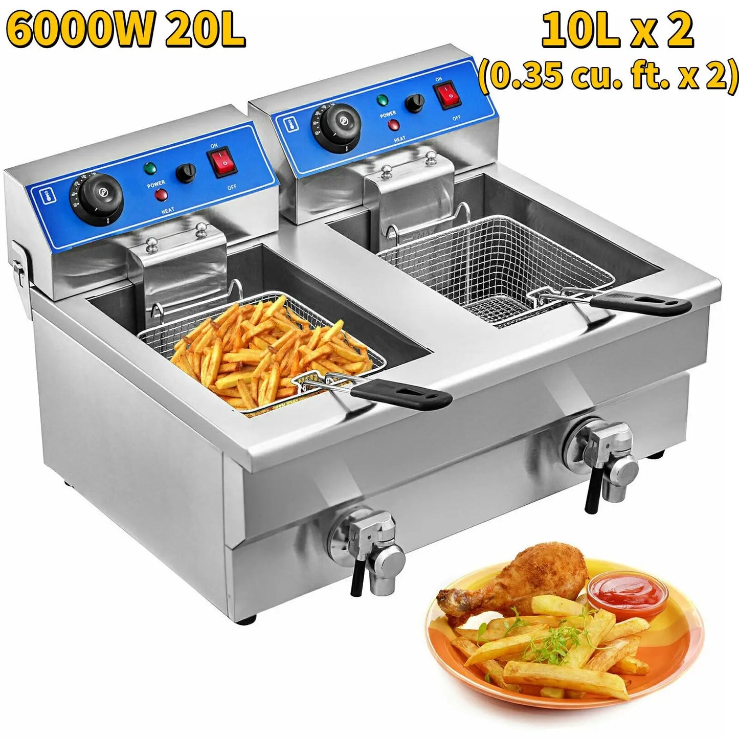 VEVOR 12L 20L Elektrische Friteusen Dual Tanks für Fast Food Restaurant Fried Chicken Stände Braten Pommes Frites Schweinekoteletts