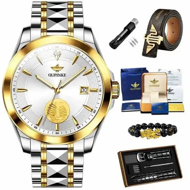 Oupinke 3226 Top-Marke echte Diamant Gold Herren uhr Schweizer zertifizierte Herren automatische mechanische Uhr Luxus Business Herren uhr