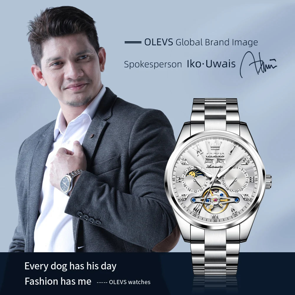 OLEVS 7028 Herrenuhren, Top-Luxusmarke, automatische mechanische Business-Armbanduhr, wasserdicht, Chronograph, Luxusuhr für Herren