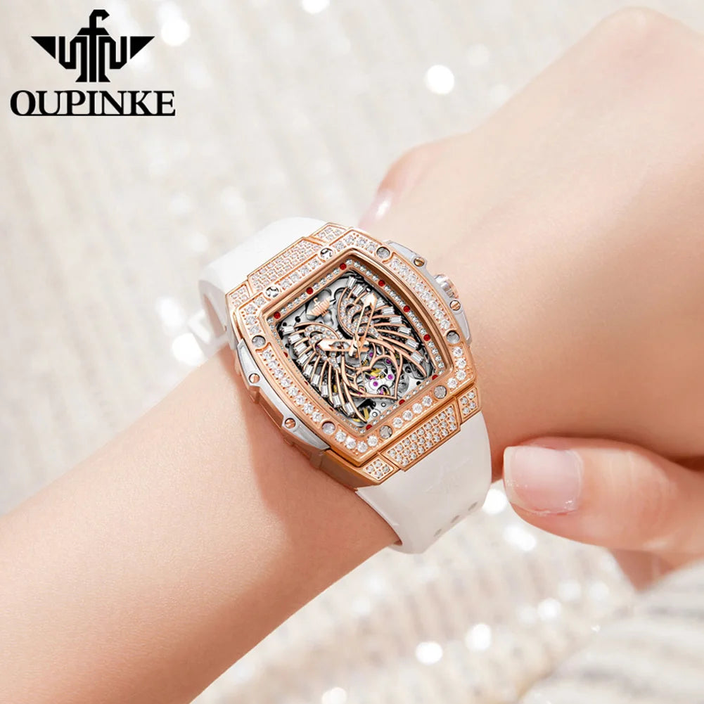 Oupinke Damen uhren Luxus Mode Liebe Diamant Zifferblatt Original automatische mechanische Uhr für Damen wasserdichten Saphir