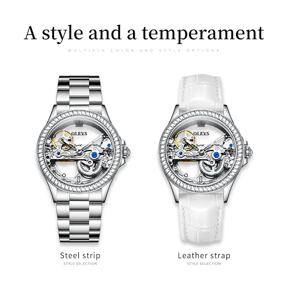 Olevs Damen uhren elegante Mode voll hohl Tourbillon automatische mechanische Armbanduhr für Mann wasserdicht leuchtend neu