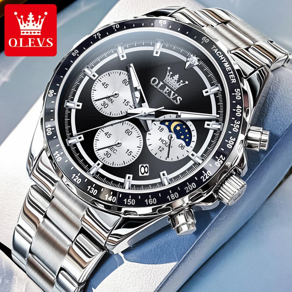 OLEVS 2945 Uhren Für Männer Original Mode Quarz Armbanduhr Wasserdicht Leucht Mond Phase Datum Chronograph Neue Reloj Hombre