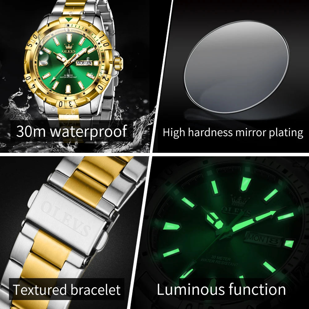 Olevs Herren uhren Taucher Stil klassische Mode Original Quarz Armbanduhr für Mann Datum Woche Anzeige wasserdicht leuchtende Reloj