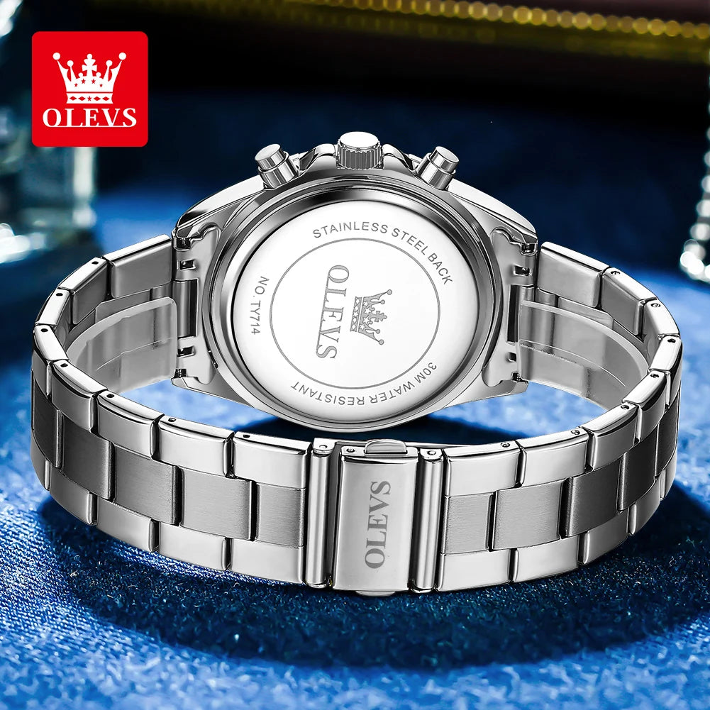 Olevs Herren uhren Nr. ty714 klassische Mode Original Quarz Chronograph Armbanduhr wasserdicht Edelstahl leuchtendes Datum